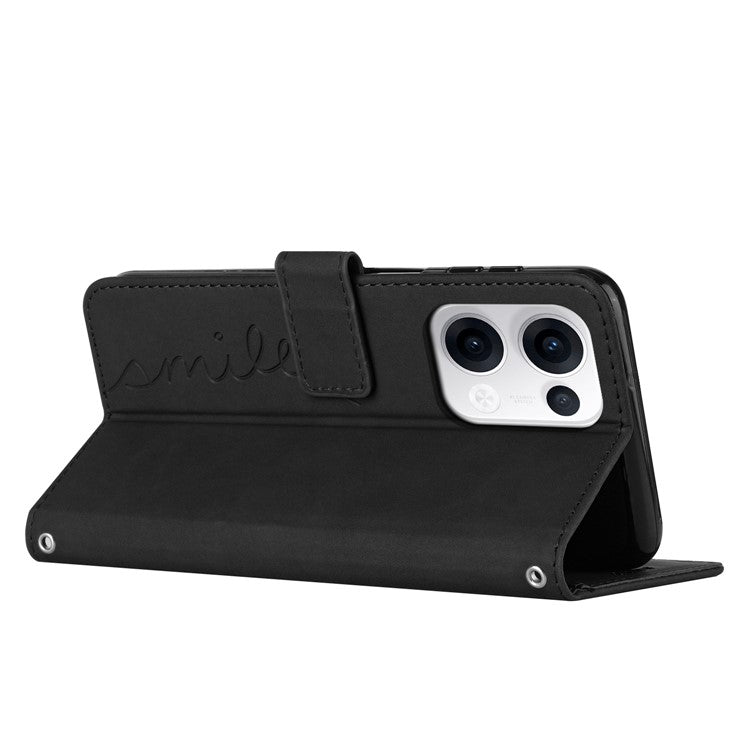 For Oppo Reno13 5G (Global) Case Viewing Stand PU Leather Phone Cover Imprinted Heart Pattern - Black