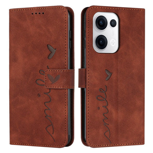 For Oppo Reno13 5G (Global) Case Viewing Stand PU Leather Phone Cover Imprinted Heart Pattern - Brown
