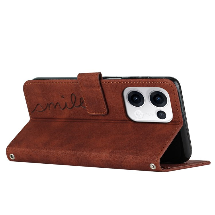 For Oppo Reno13 5G (Global) Case Viewing Stand PU Leather Phone Cover Imprinted Heart Pattern - Brown