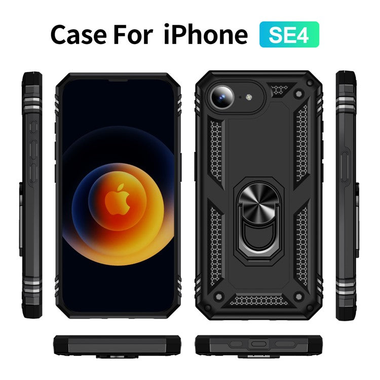 For iPhone 16e Case PC + TPU Phone Cover with Kickstand - Black