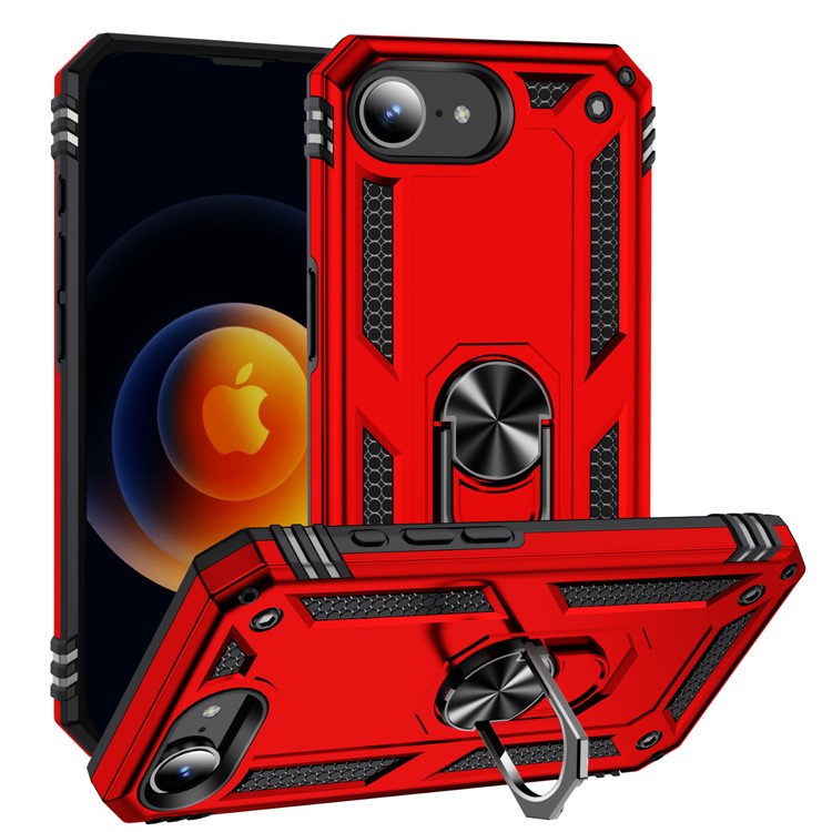 For iPhone 16e Case PC + TPU Phone Cover with Kickstand - Red