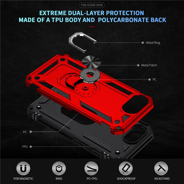 For iPhone 16e Case PC + TPU Phone Cover with Kickstand - Red
