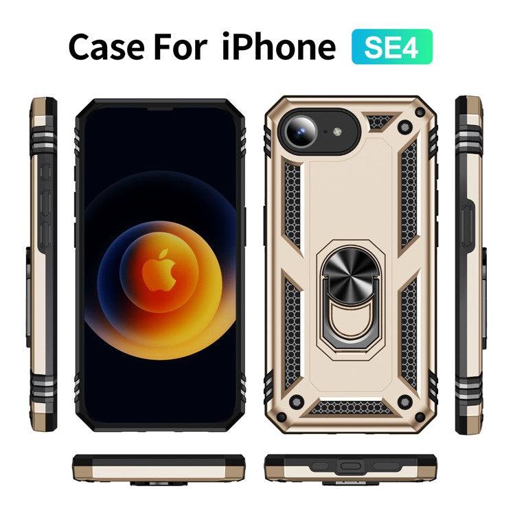 For iPhone 16e Case PC + TPU Phone Cover with Kickstand - Gold