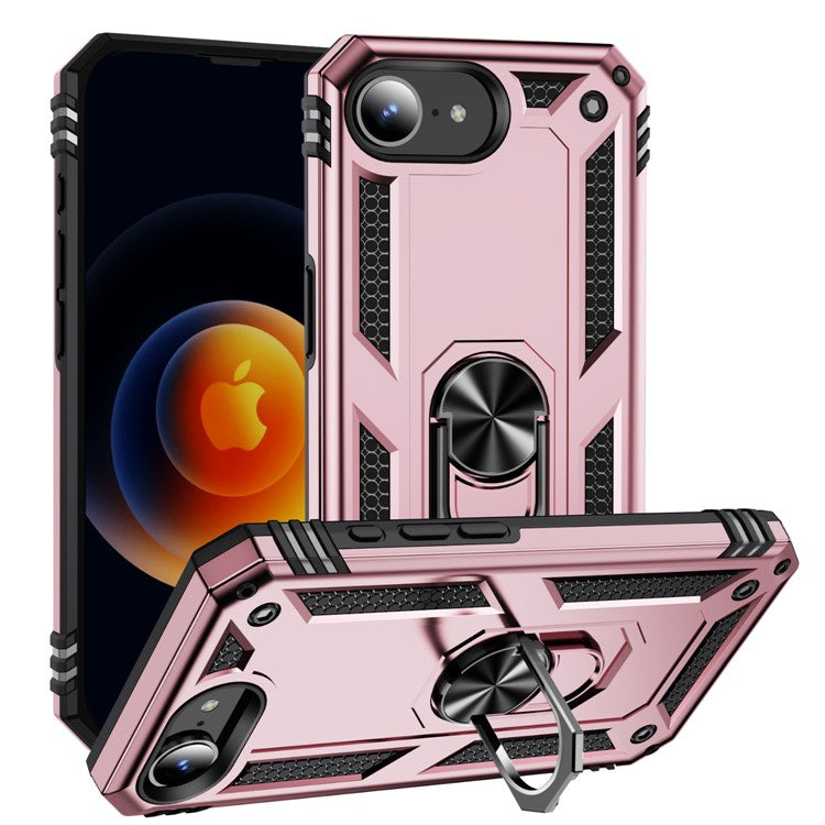 For iPhone 16e Case PC + TPU Phone Cover with Kickstand - Rose Gold