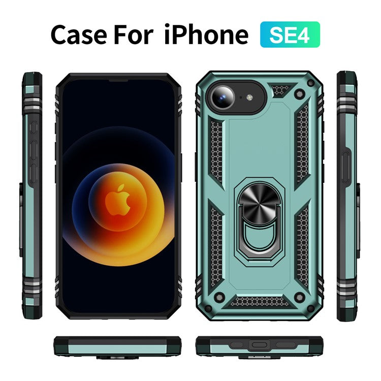 For iPhone 16e Case PC + TPU Phone Cover with Kickstand - Blackish Green