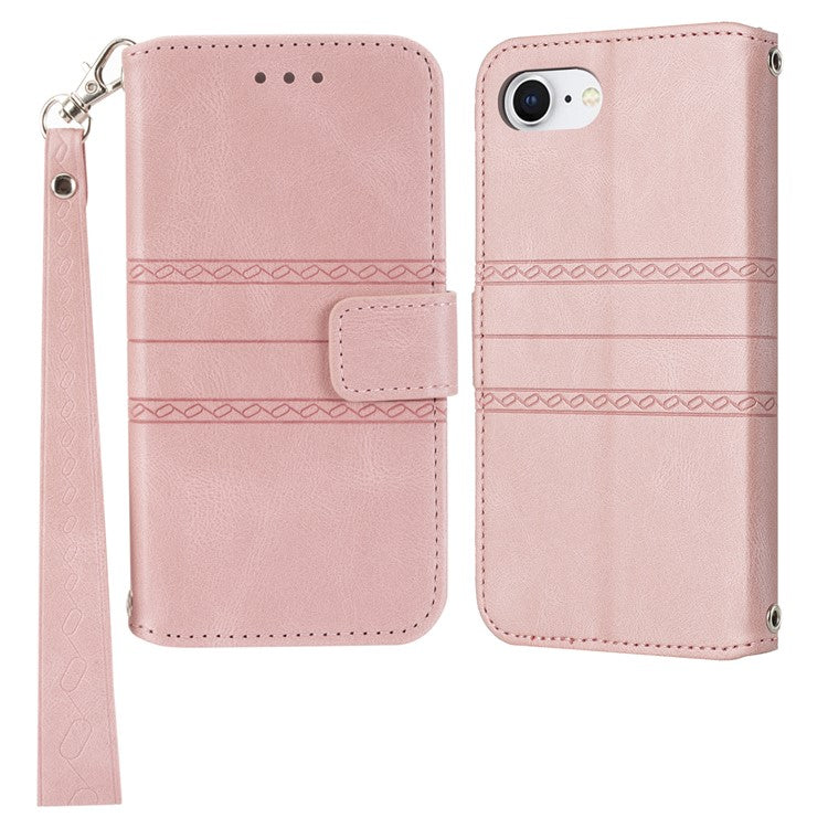 For iPhone 16e Case Wallet Skin-Touch Leather Imprinted Phone Cover - Pink