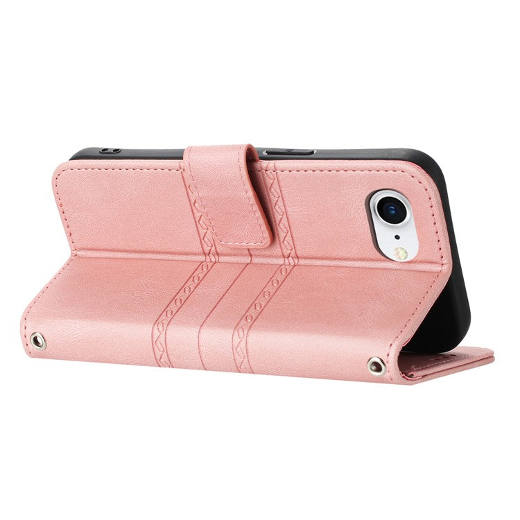 For iPhone 16e Case Wallet Skin-Touch Leather Imprinted Phone Cover - Pink