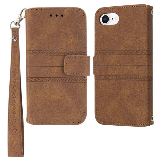 For iPhone 16e Case Wallet Skin-Touch Leather Imprinted Phone Cover - Brown