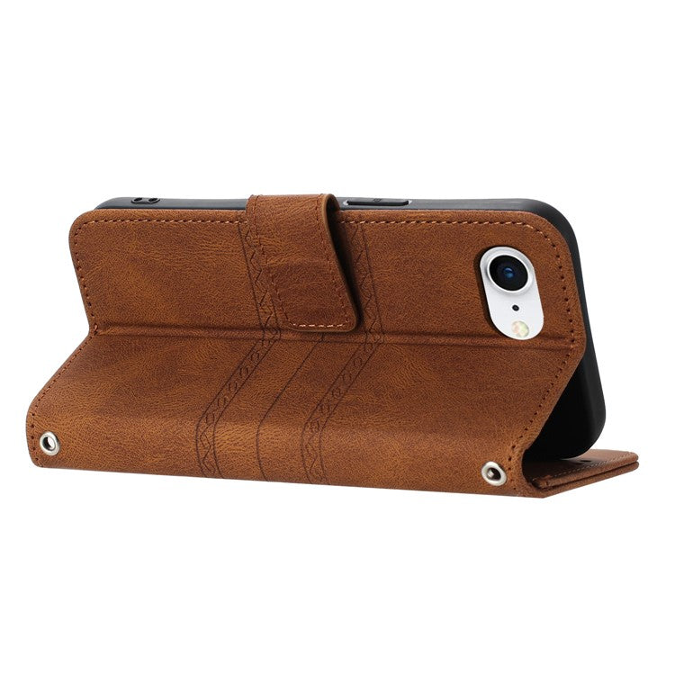 For iPhone 16e Case Wallet Skin-Touch Leather Imprinted Phone Cover - Brown