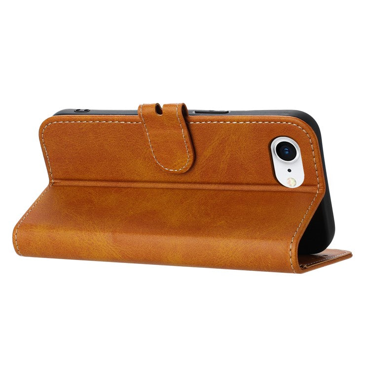 For iPhone 16e Case Happy Cat Pattern Imprinted Leather Wallet Phone Cover - Yellow