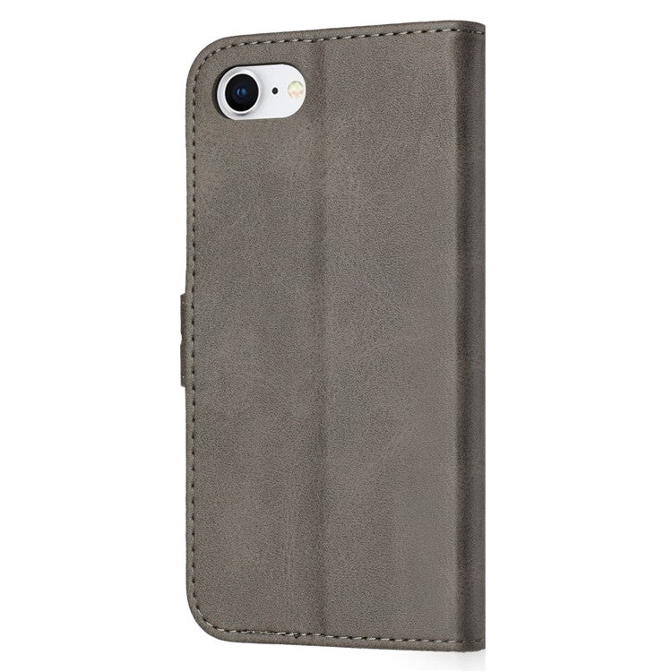 For iPhone 16e Case Happy Cat Pattern Imprinted Leather Wallet Phone Cover - Grey