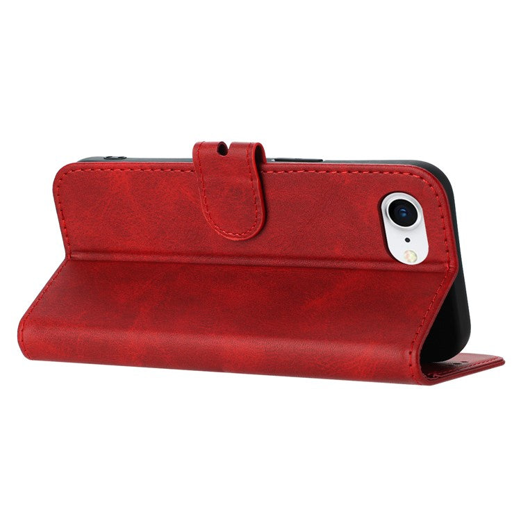 For iPhone 16e Case Happy Cat Pattern Imprinted Leather Wallet Phone Cover - Red