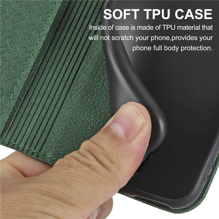 For iPhone 16e Case Woven Texture PU Leather Wallet Phone Cover - Green