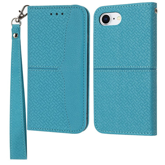 For iPhone 16e Case Woven Texture PU Leather Wallet Phone Cover - Blue
