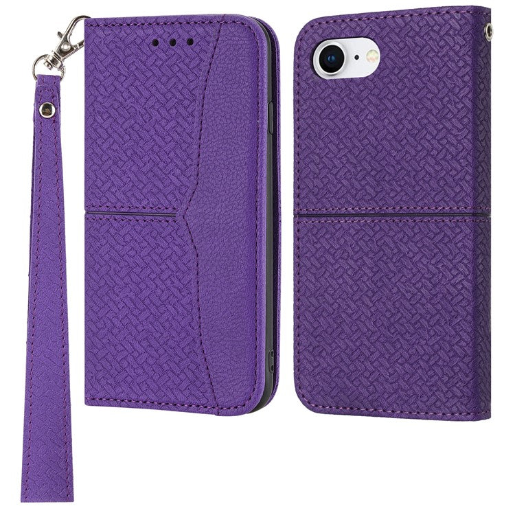 For iPhone 16e Case Woven Texture PU Leather Wallet Phone Cover - Purple