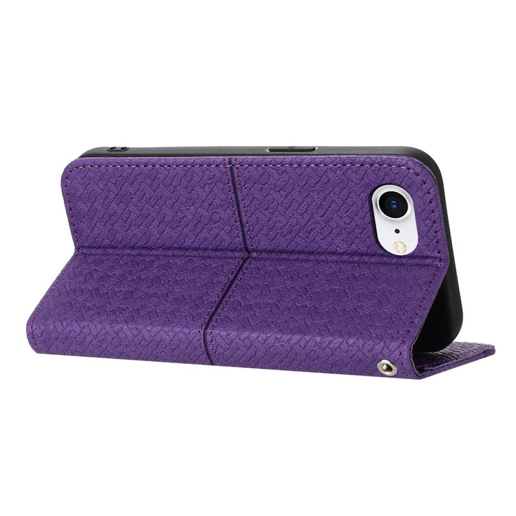For iPhone 16e Case Woven Texture PU Leather Wallet Phone Cover - Purple
