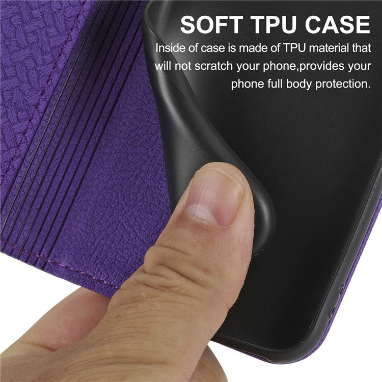 For iPhone 16e Case Woven Texture PU Leather Wallet Phone Cover - Purple