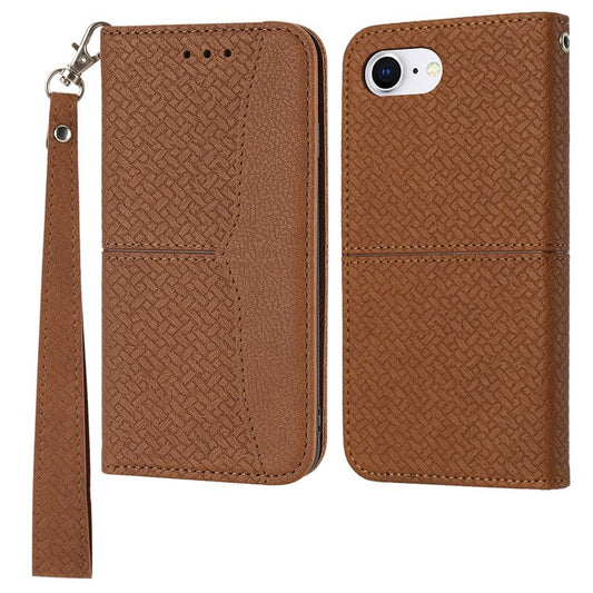 For iPhone 16e Case Woven Texture PU Leather Wallet Phone Cover - Brown