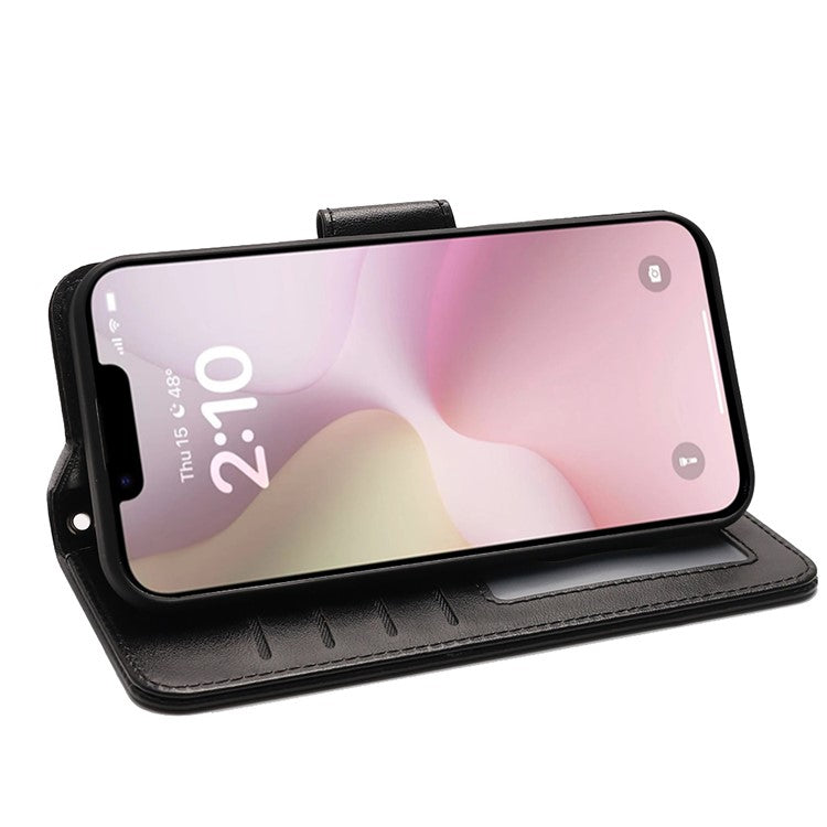 For iPhone 16e Case Stand Card Holder Wallet Leather Phone Cover - Black