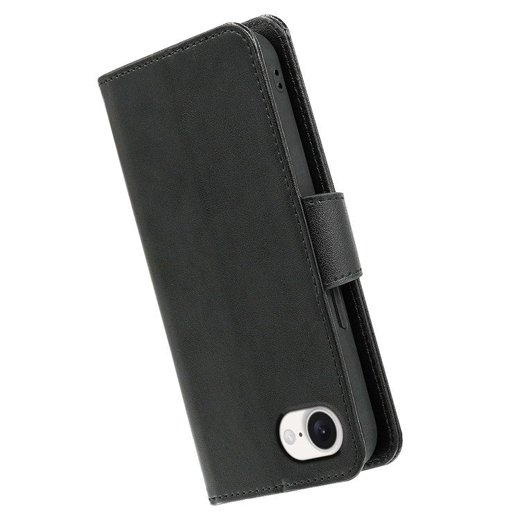 For iPhone 16e Case Stand Card Holder Wallet Leather Phone Cover - Black