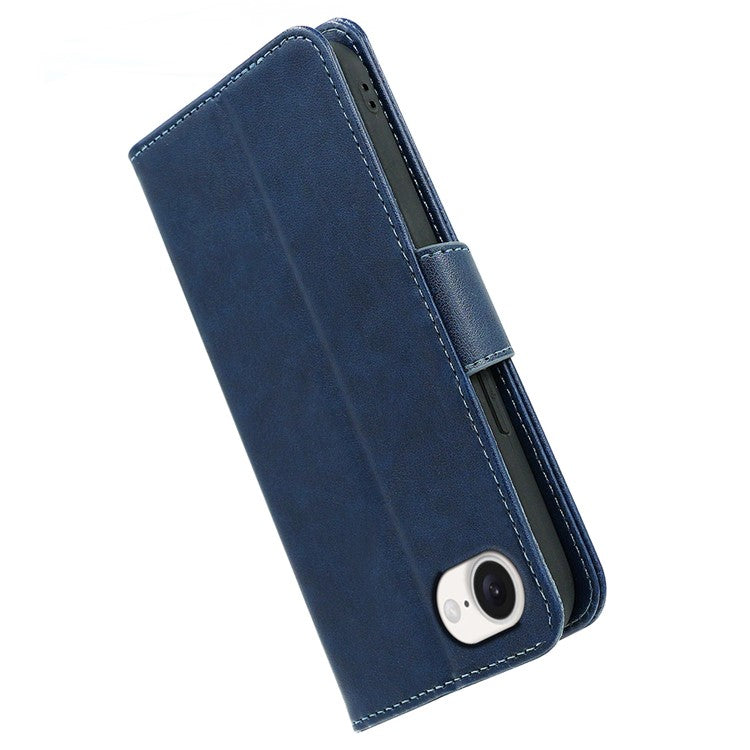 For iPhone 16e Case Stand Card Holder Wallet Leather Phone Cover - Blue