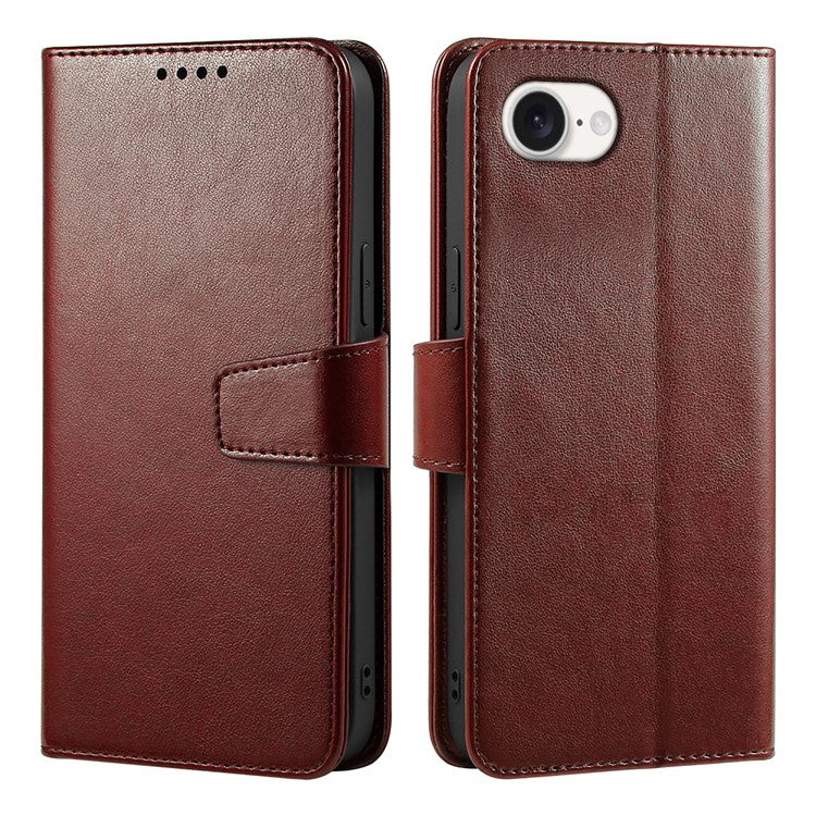 For iPhone 16e Case Stand Card Holder Wallet Leather Phone Cover - Brown