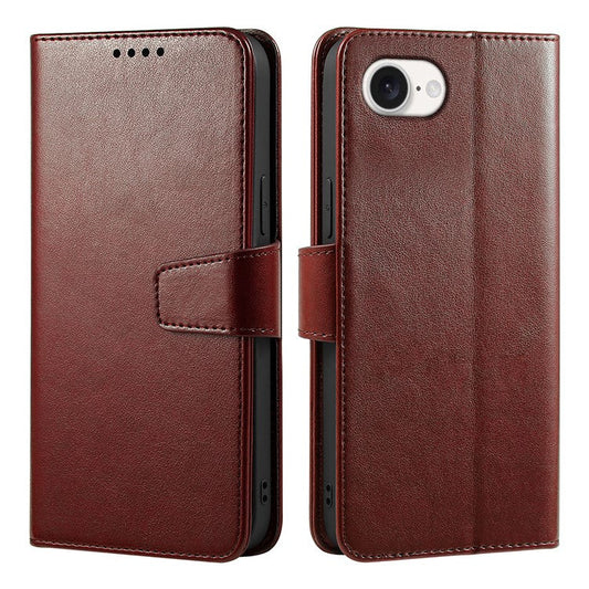 For iPhone 16e Case Stand Card Holder Wallet Leather Phone Cover - Brown
