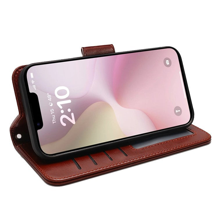 For iPhone 16e Case Stand Card Holder Wallet Leather Phone Cover - Brown