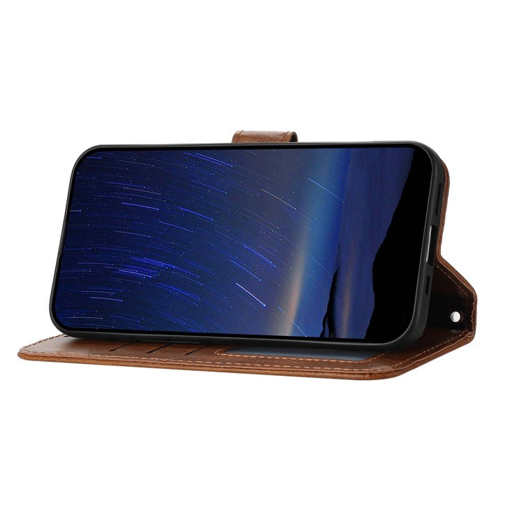 For iPhone 16e Case Zipper Pocket Leather Phone Cover with Crossbody Shoulder Strap - Brown