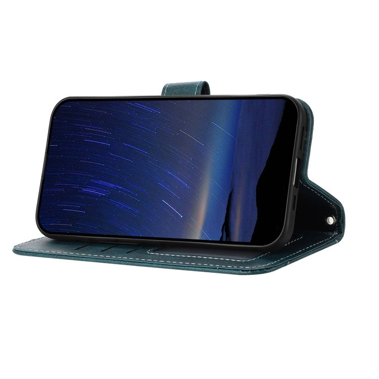 For iPhone 16e Case Zipper Pocket Leather Phone Cover with Crossbody Shoulder Strap - Blackish Green