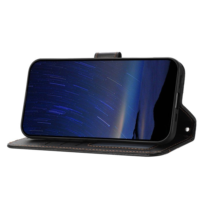 For iPhone 16e Case Zipper Pocket Leather Phone Cover with Crossbody Shoulder Strap - Black