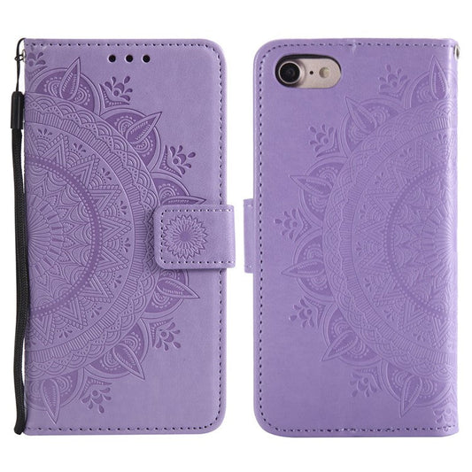 For iPhone 16e Stand Case Imprinted Totem PU Leather Wallet Phone Cover - Purple