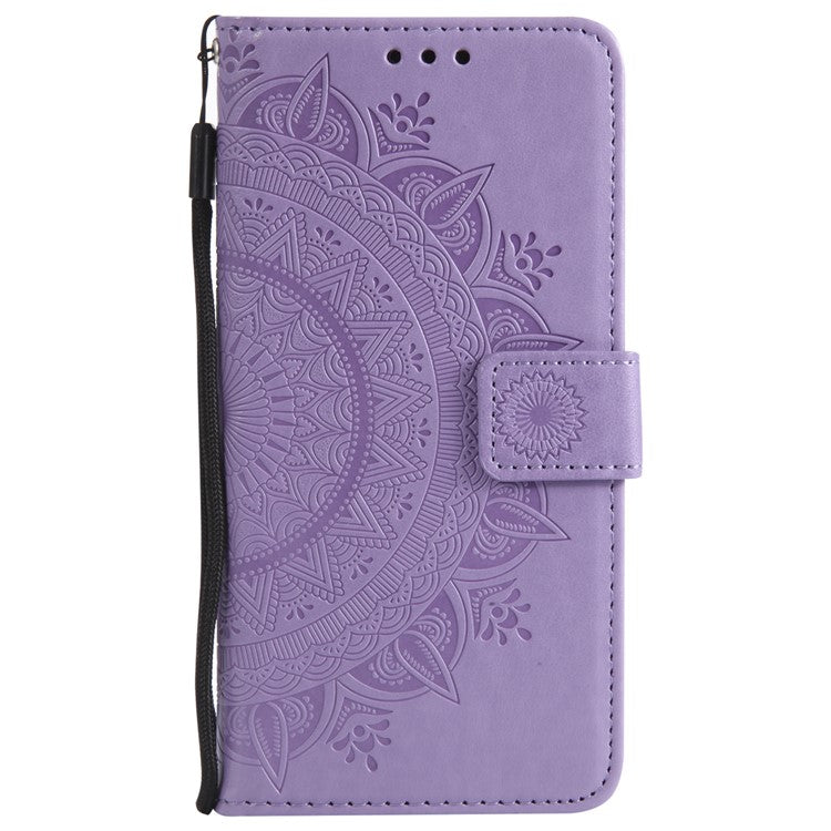 For iPhone 16e Stand Case Imprinted Totem PU Leather Wallet Phone Cover - Purple