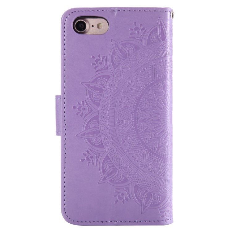 For iPhone 16e Stand Case Imprinted Totem PU Leather Wallet Phone Cover - Purple