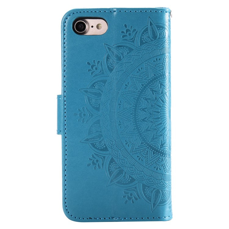 For iPhone 16e Stand Case Imprinted Totem PU Leather Wallet Phone Cover - Blue