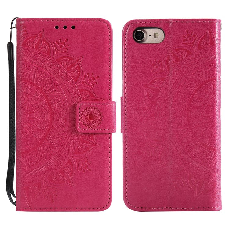 For iPhone 16e Stand Case Imprinted Totem PU Leather Wallet Phone Cover - Rose