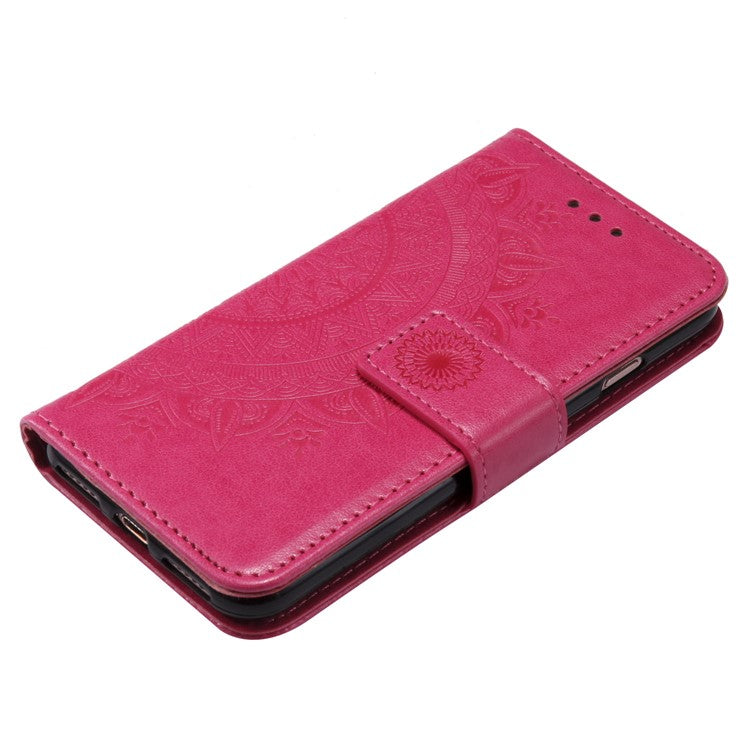 For iPhone 16e Stand Case Imprinted Totem PU Leather Wallet Phone Cover - Rose