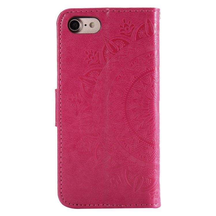 For iPhone 16e Stand Case Imprinted Totem PU Leather Wallet Phone Cover - Rose