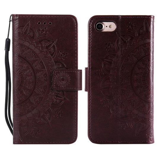 For iPhone 16e Stand Case Imprinted Totem PU Leather Wallet Phone Cover - Brown
