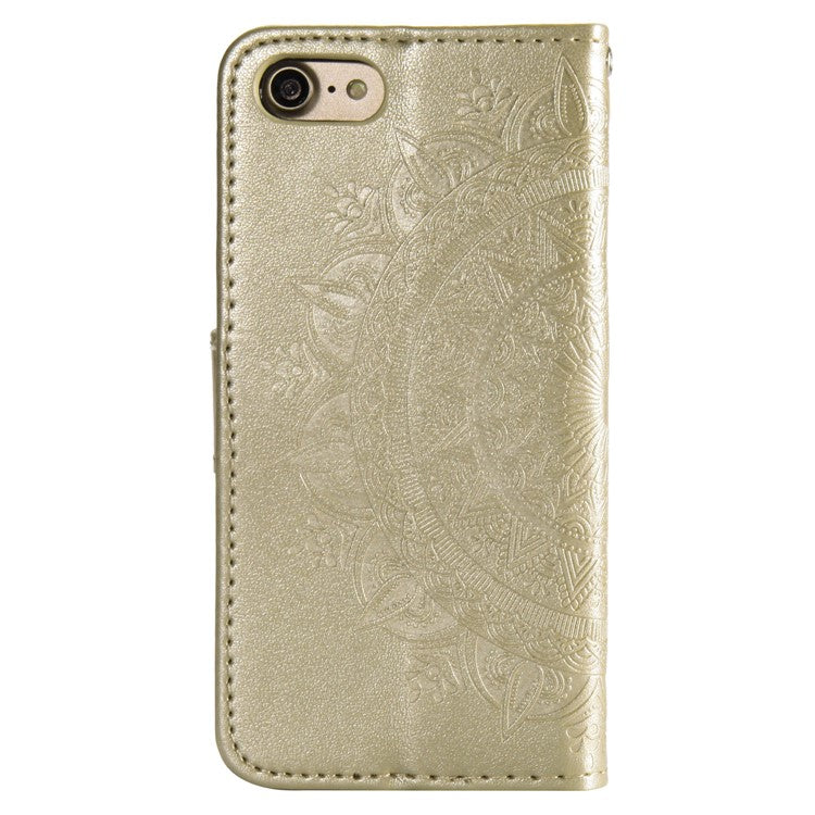 For iPhone 16e Stand Case Imprinted Totem PU Leather Wallet Phone Cover - Gold