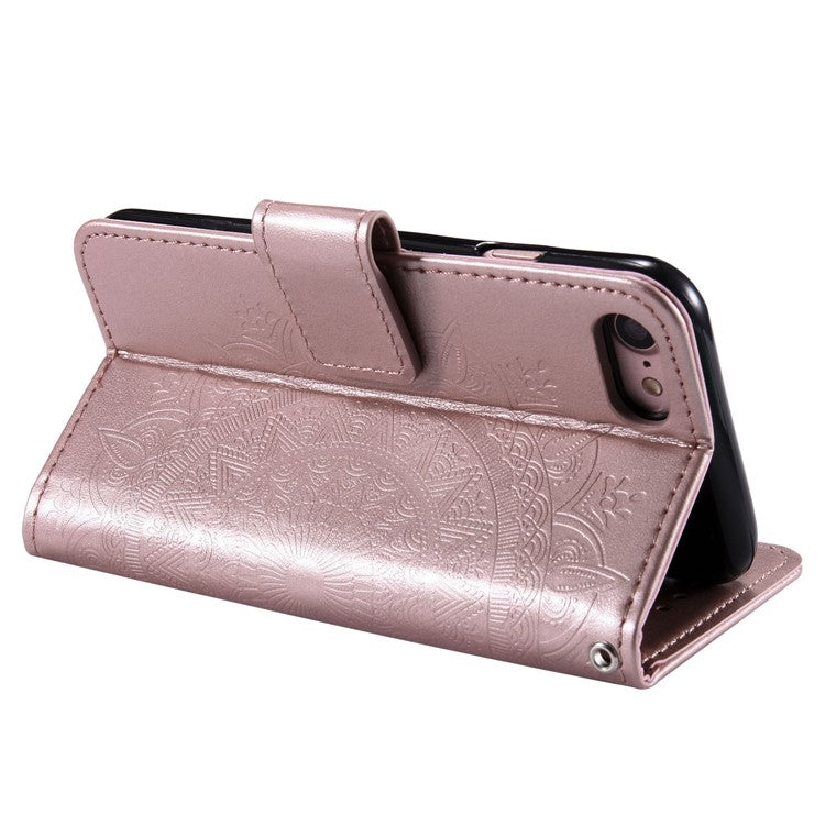 For iPhone 16e Stand Case Imprinted Totem PU Leather Wallet Phone Cover - Rose Gold