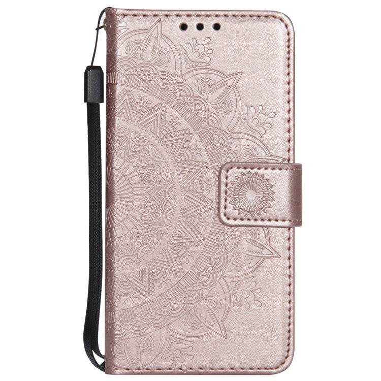 For iPhone 16e Stand Case Imprinted Totem PU Leather Wallet Phone Cover - Rose Gold