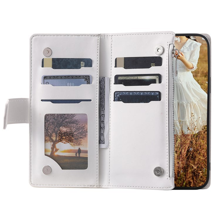 For iPhone 16e Case Rhombus Imprinted Zipper Wallet Leather Cover with Strap - White