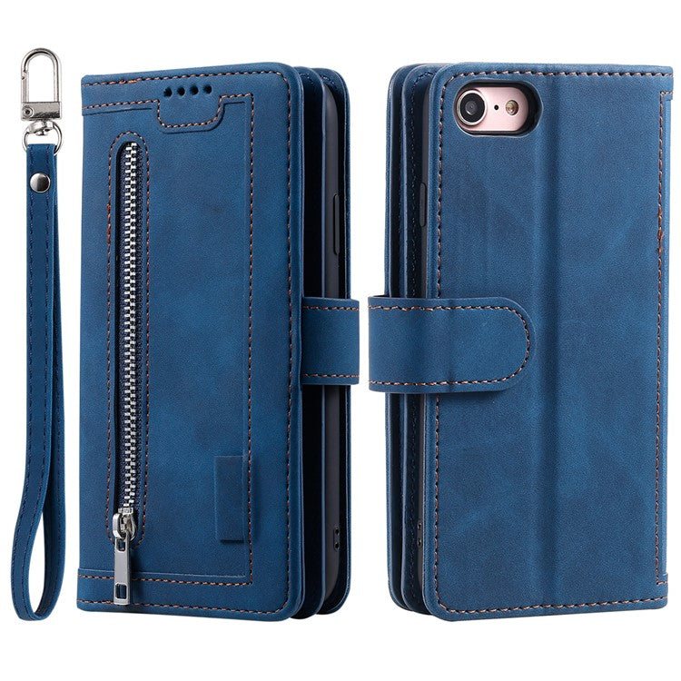 For iPhone 16e Case PU Leather Phone Cover with Zipper Wallet 9 Card Slots - Blue