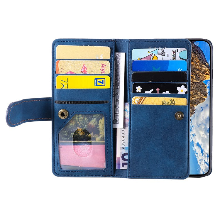 For iPhone 16e Case PU Leather Phone Cover with Zipper Wallet 9 Card Slots - Blue