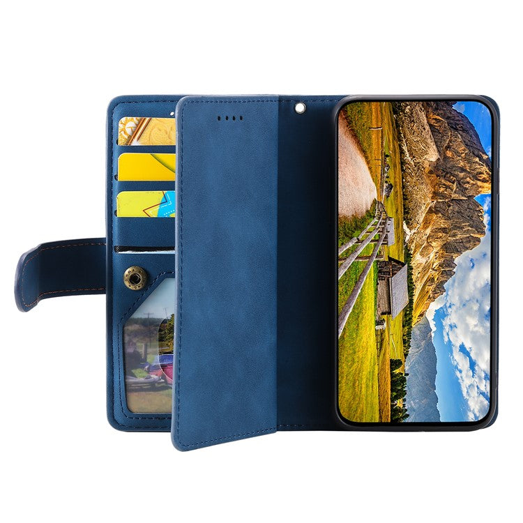 For iPhone 16e Case PU Leather Phone Cover with Zipper Wallet 9 Card Slots - Blue
