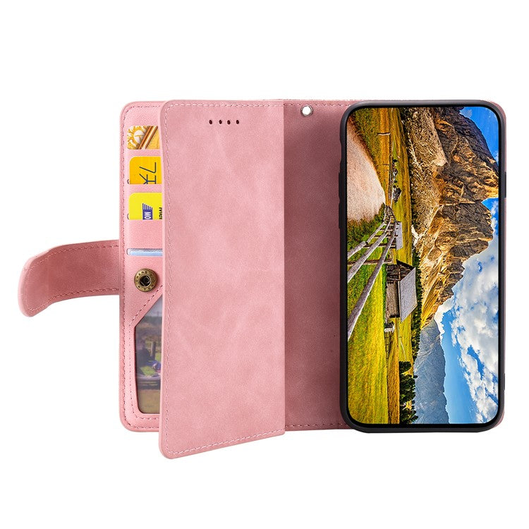 For iPhone 16e Case PU Leather Phone Cover with Zipper Wallet 9 Card Slots - Rose Gold