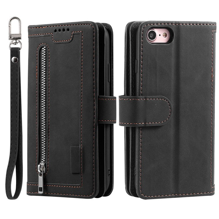 For iPhone 16e Case PU Leather Phone Cover with Zipper Wallet 9 Card Slots - Black
