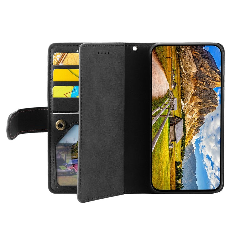 For iPhone 16e Case PU Leather Phone Cover with Zipper Wallet 9 Card Slots - Black