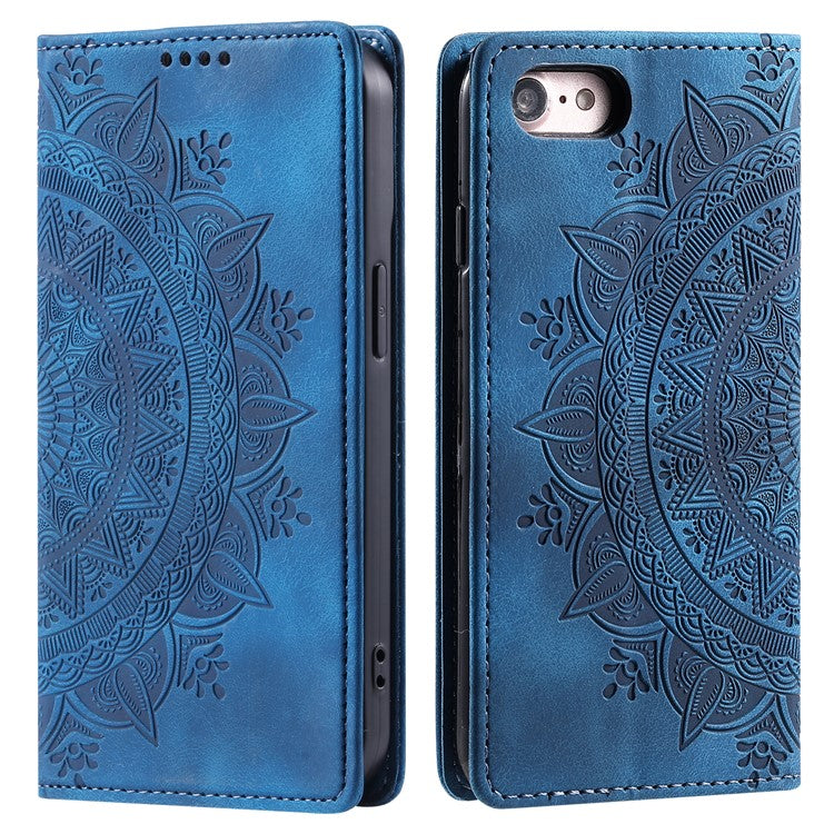 Style-010 For iPhone 16e Case Magnetic Closing Leather Phone Cover Pattern Imprinted - Blue